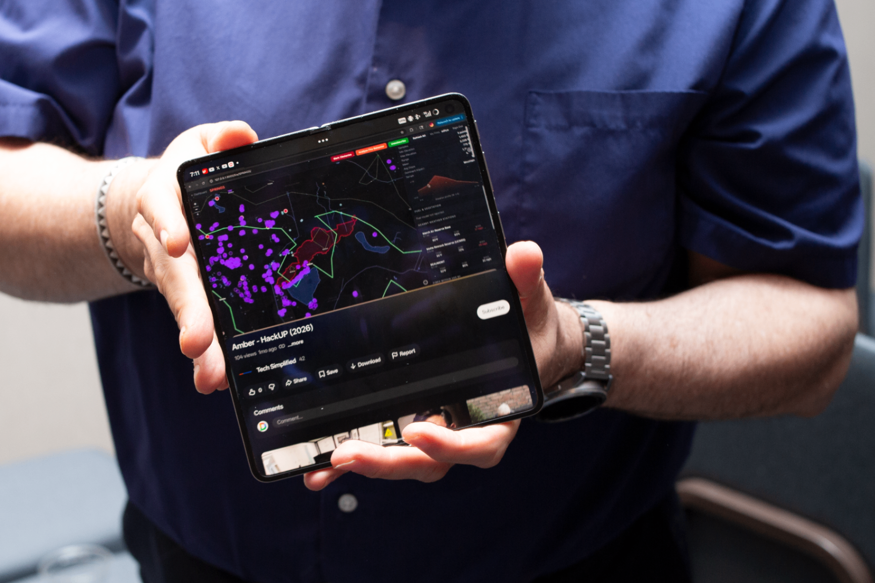 Close-up of a tablet showing a product demo at the event