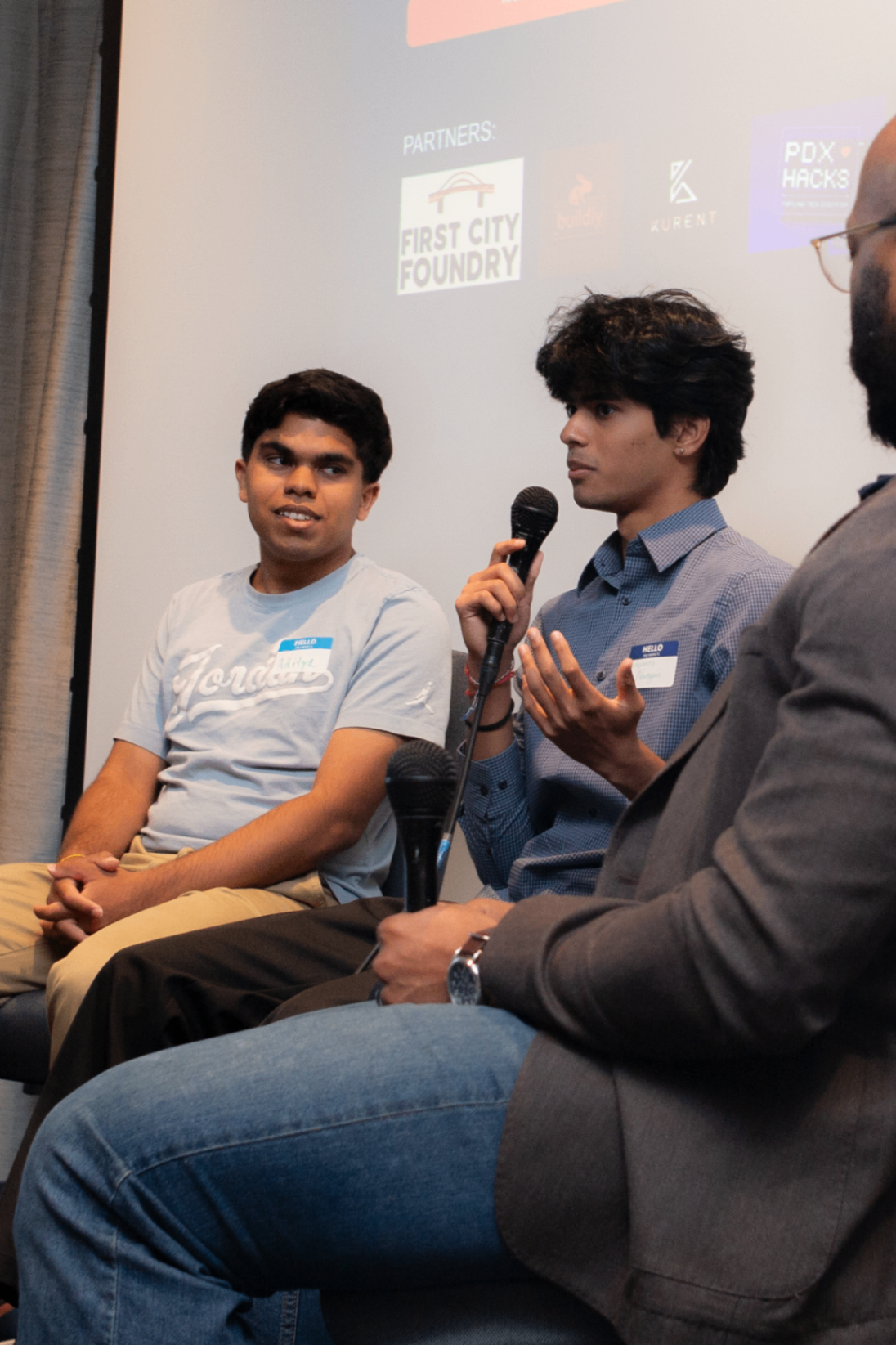 Close-up of a founder sharing insights on stage